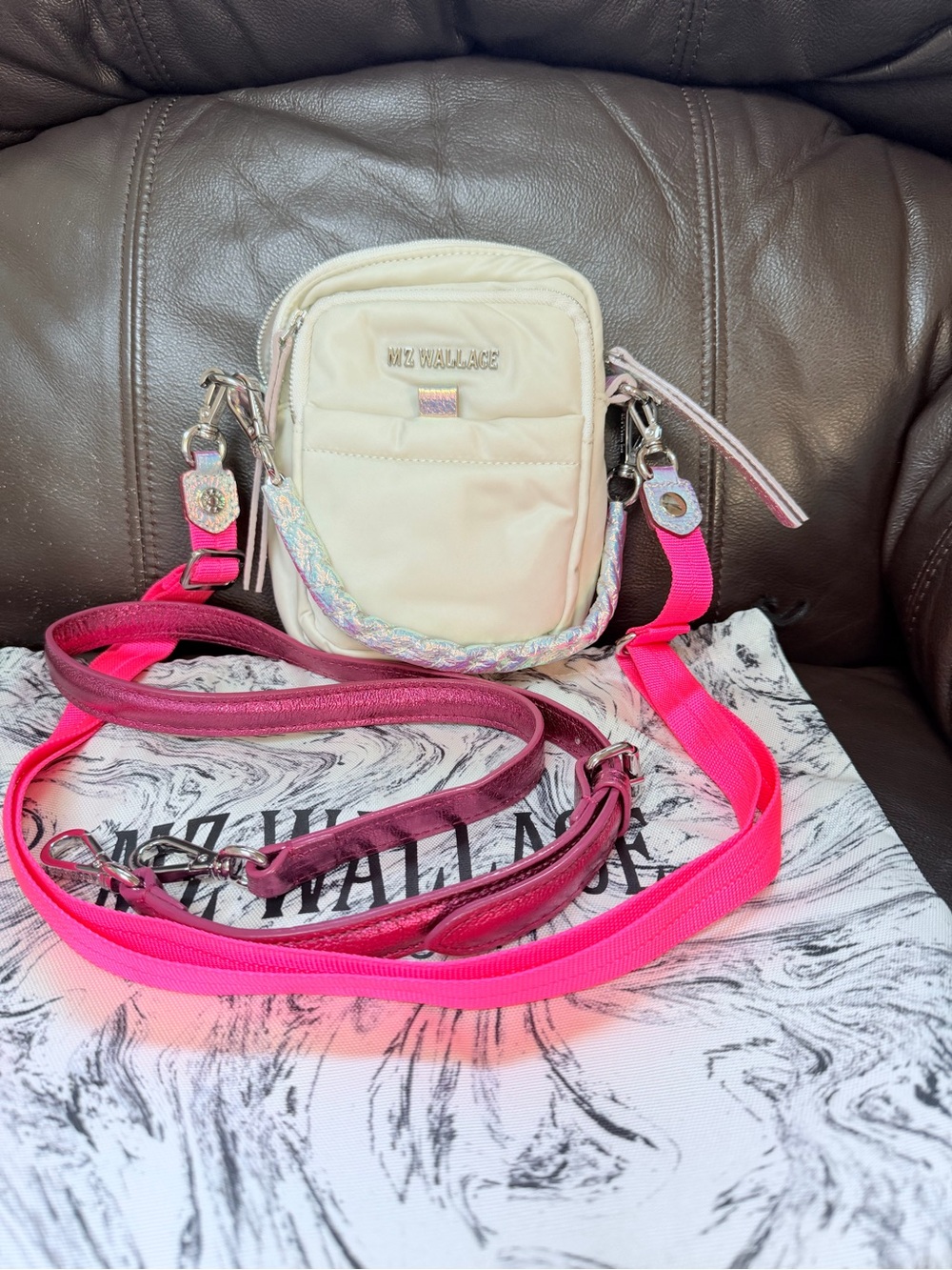 MZ Wallace Nylon Crossbody with Hot Pink/Pearl White & Iridescent Pink Straps - Picture 8 of 8